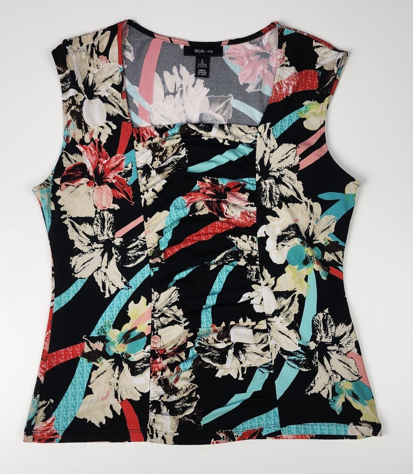 Style & Co Floral Swing Top Size L Womens Sleeveless High Low