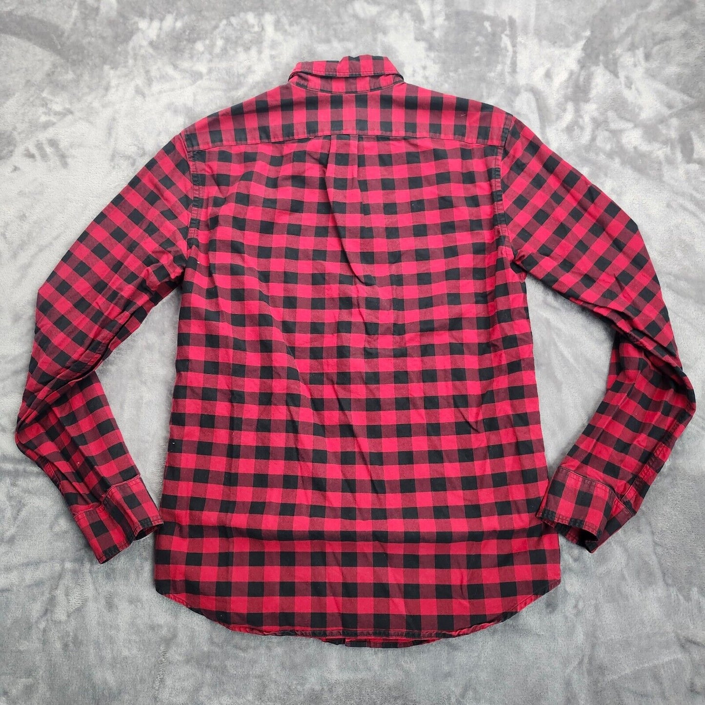 J Crew Mens Red and Black Check Oxford Button-Down Shirt Vintage Slim Fit Small