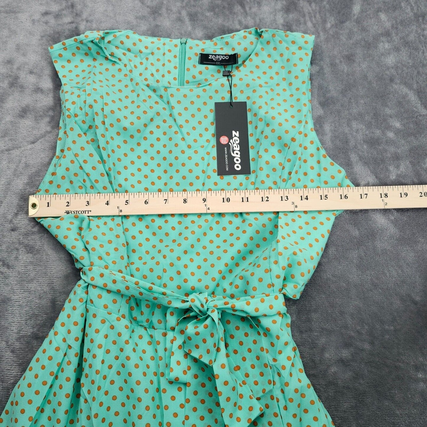 Womens Chiffon Summer Dots A-line Pleated Cocktail Dress Size 2XL