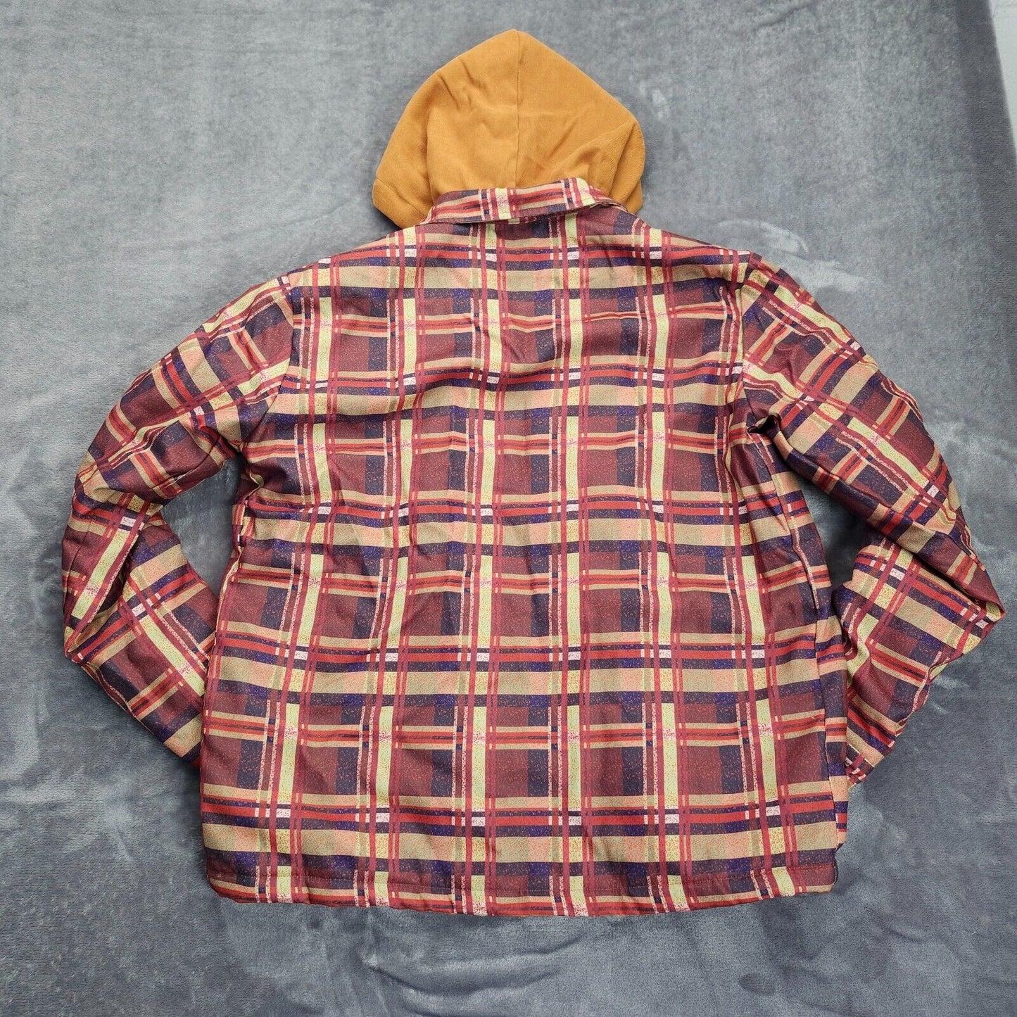 Men's Quilted Lined Button Down Plaid Jacket with Hood Size Large