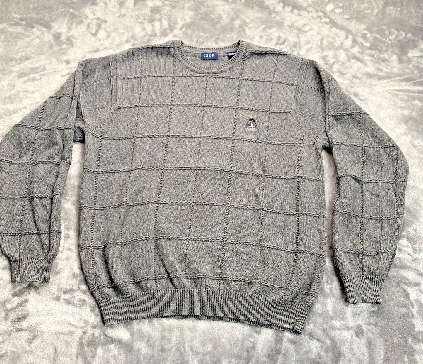 Izod Men's 100% Knit Sweater Chunky Gray Crew Neck Sweatshirt Size Large