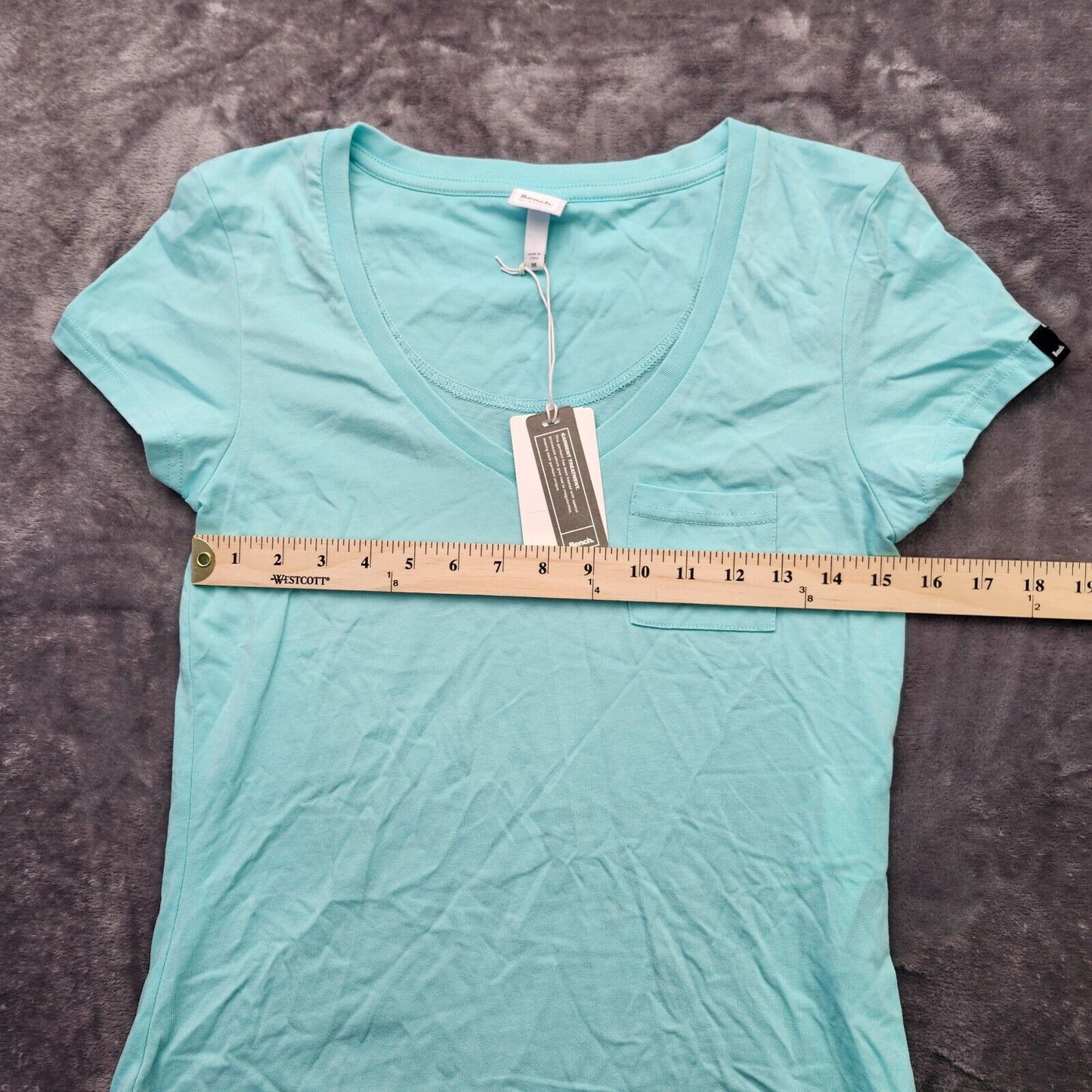 Bench Urbanwear Womens Teal T-Shirt V-neck Top With Front Pocket size Medium