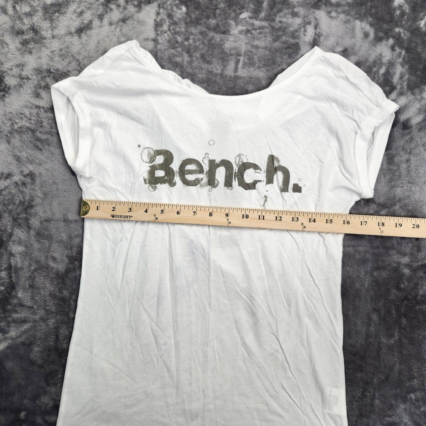 Bench Urban Wear Womens White Cap sleeve T-Shirt with Grunge Logo Size Small