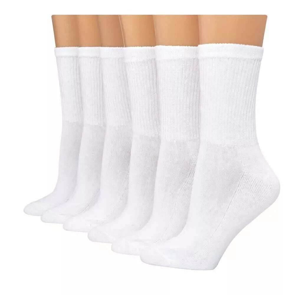 HANES WOMEN'S CREW SOCKS WHITE 6 PACK SHOE SIZE 5-9 Slightly Imperfect