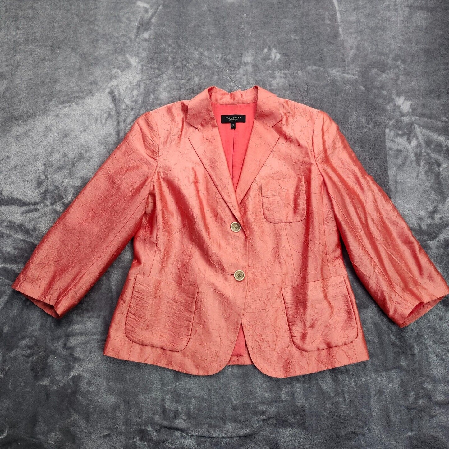 Talbots Sz 12 Spectacular Apricot Pink Orange Silk Lightweight Blazer Jacket