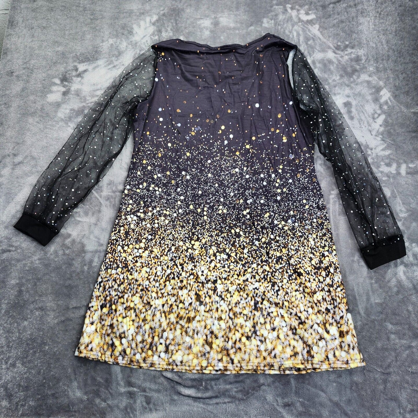 Women's Sequin Mini Dress Mesh Long Sleeve Sparkle Glitter Dress XL