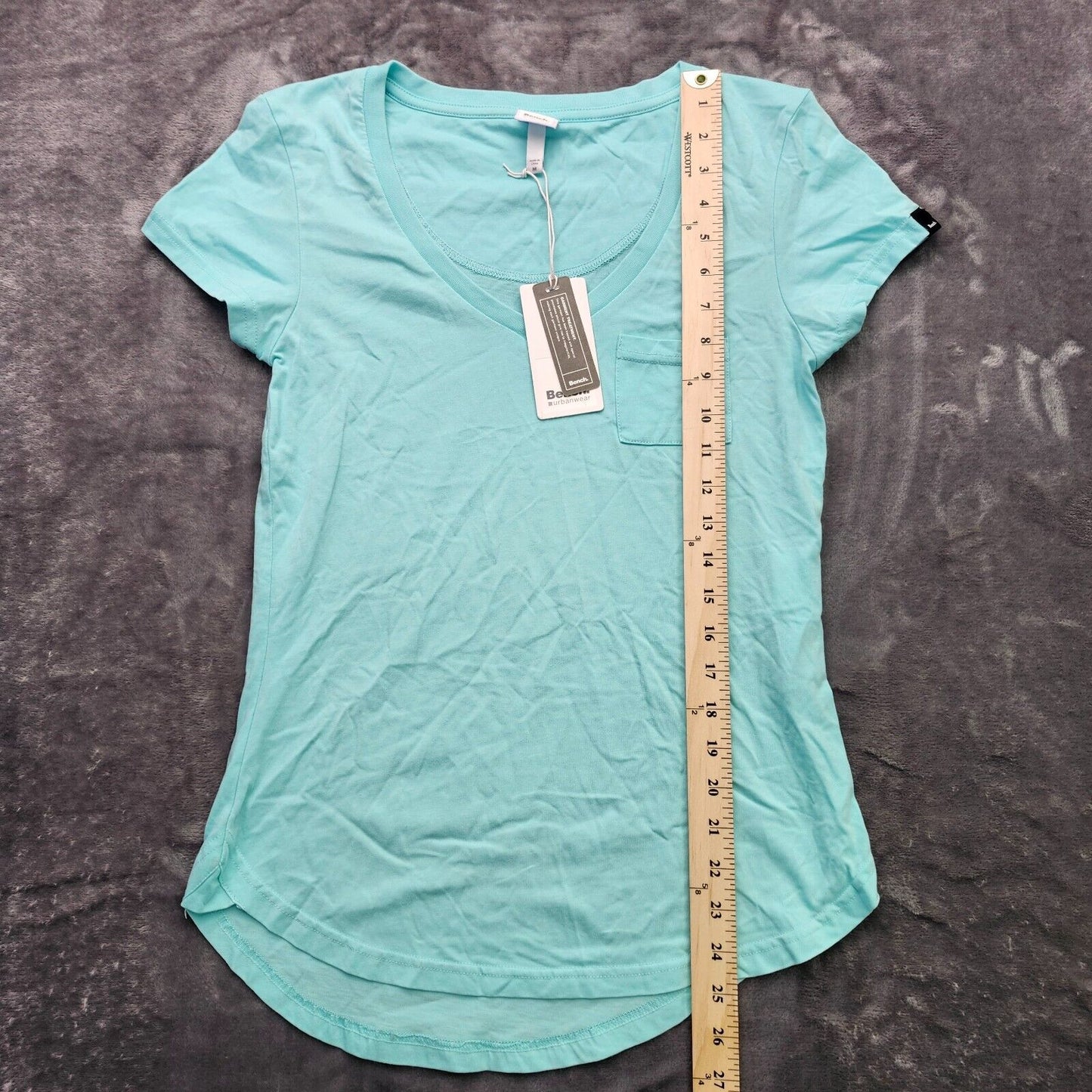 Bench Urbanwear Womens Teal T-Shirt V-neck Top With Front Pocket size Medium