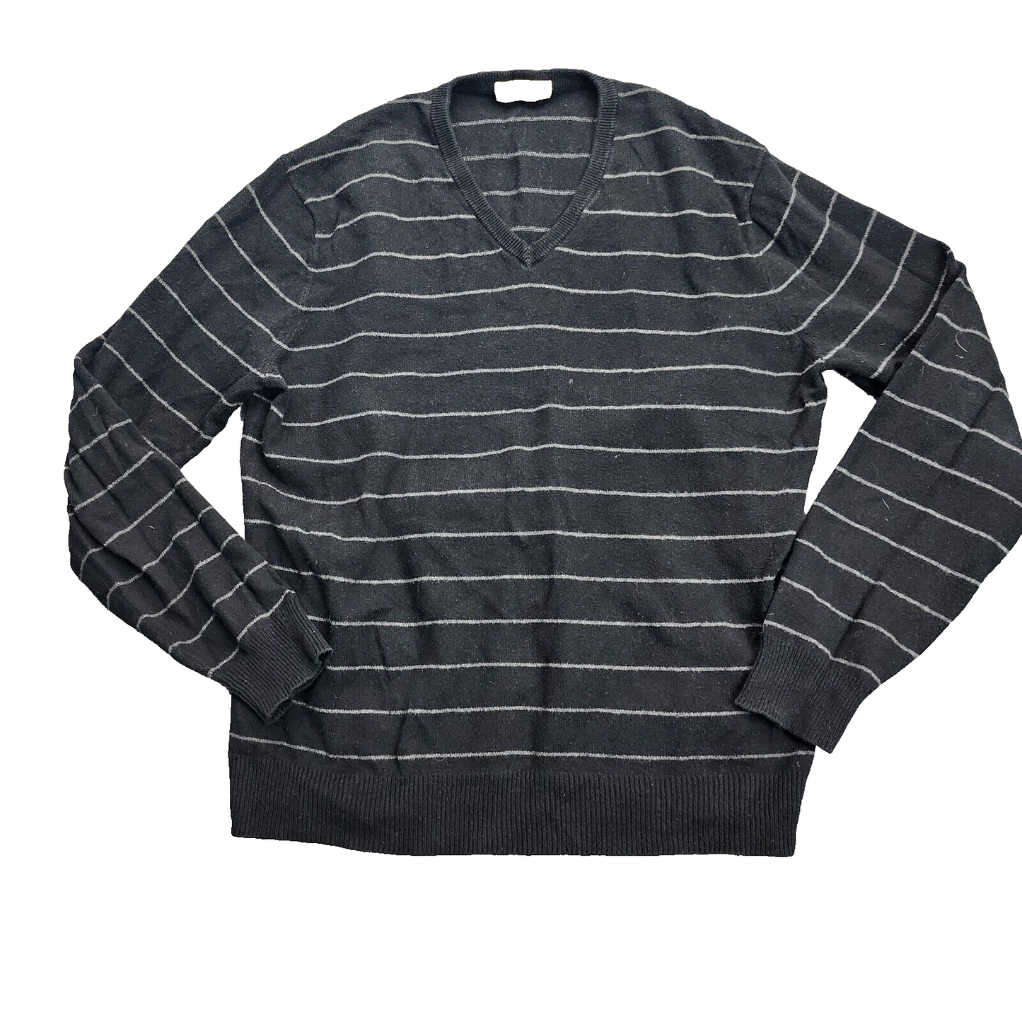 J. Crew V-Neck Cashmere Blend Men's Sweater Charcoal Grey Stripes Medium