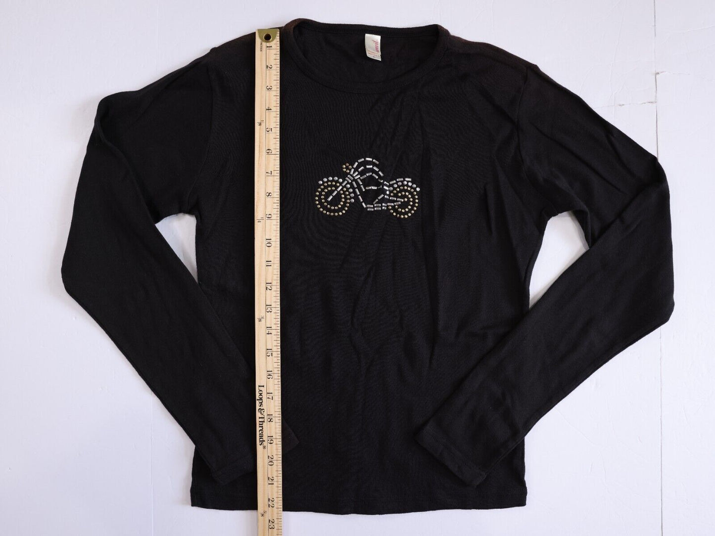 Womens (Size L) Anvil Motorcycle Black T Shirt Long Sleeve