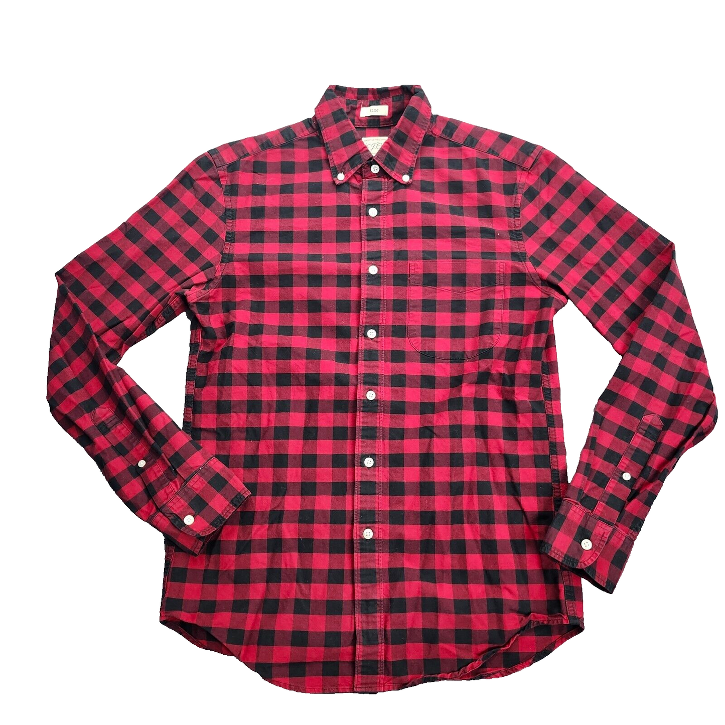 J Crew Mens Red and Black Check Oxford Button-Down Shirt Vintage Slim Fit Small