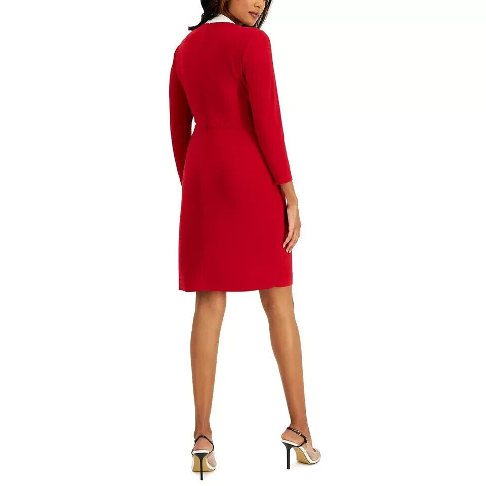 Kasper Colorblocked Cap-Sleeve Faux-Wrap Dress Size S