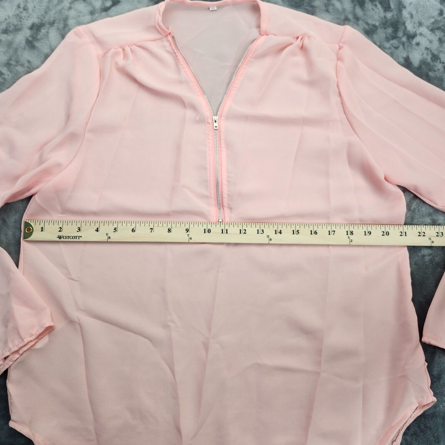 Womens light weight 1/4 zip blouse 3/4 sleeve Light Pink 3XL