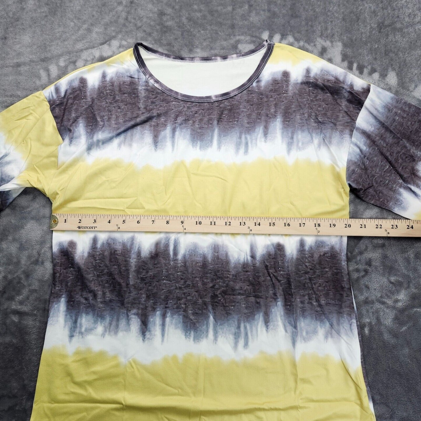 Women’s Crew Neck Short Sleeve Tie Dye Tee Shirts Yellow Stripes Size XL