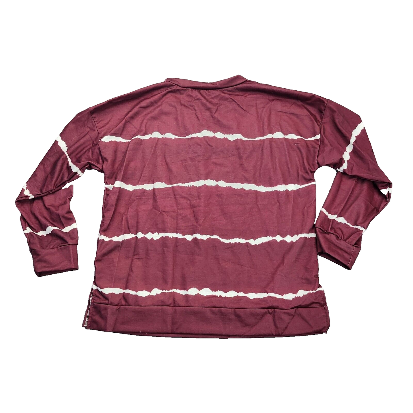 Women's Long Sleeve V-neck Zipper Blouse with Stripes Maroon Medium