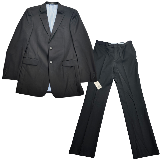 Tommy Hilfiger Black Suit Set Jacket 100% Wool 38 Long, Pants 32 Long