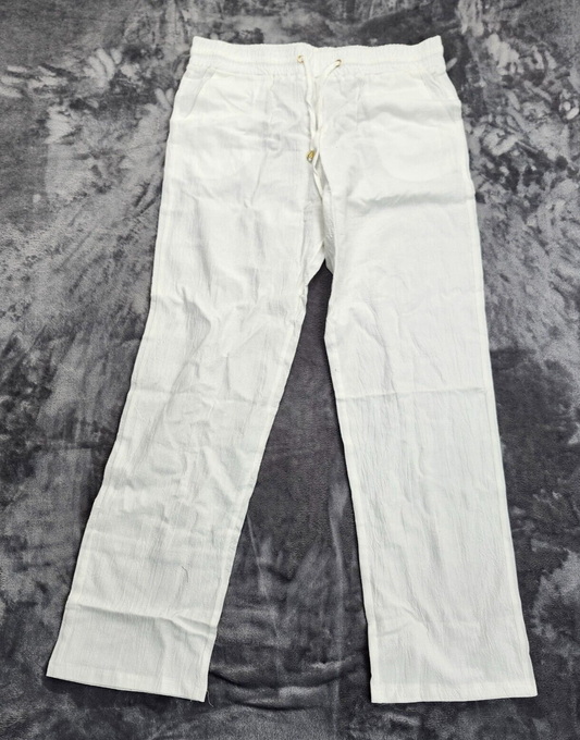 Women's Casual Loose Straight Stretch Waist Beach Pants White L