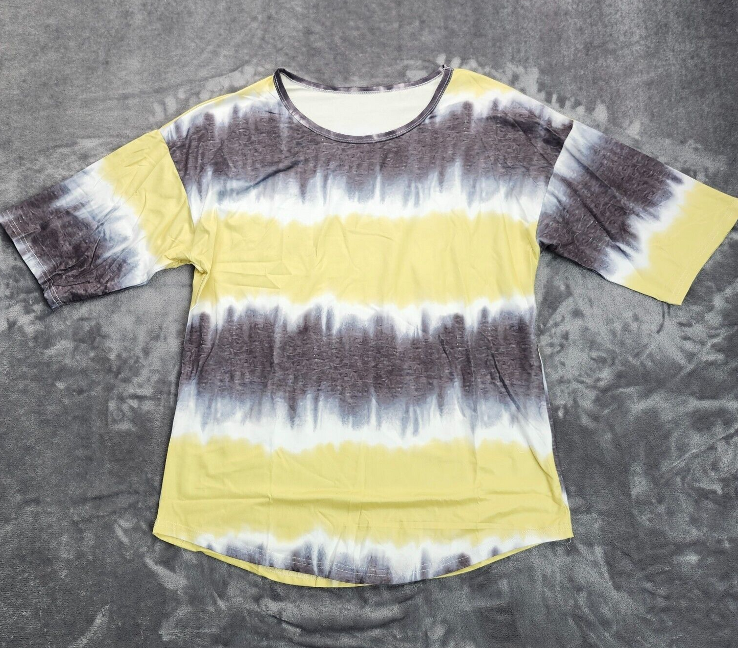 Women’s Crew Neck Short Sleeve Tie Dye Tee Shirts Yellow Stripes Size 3XL