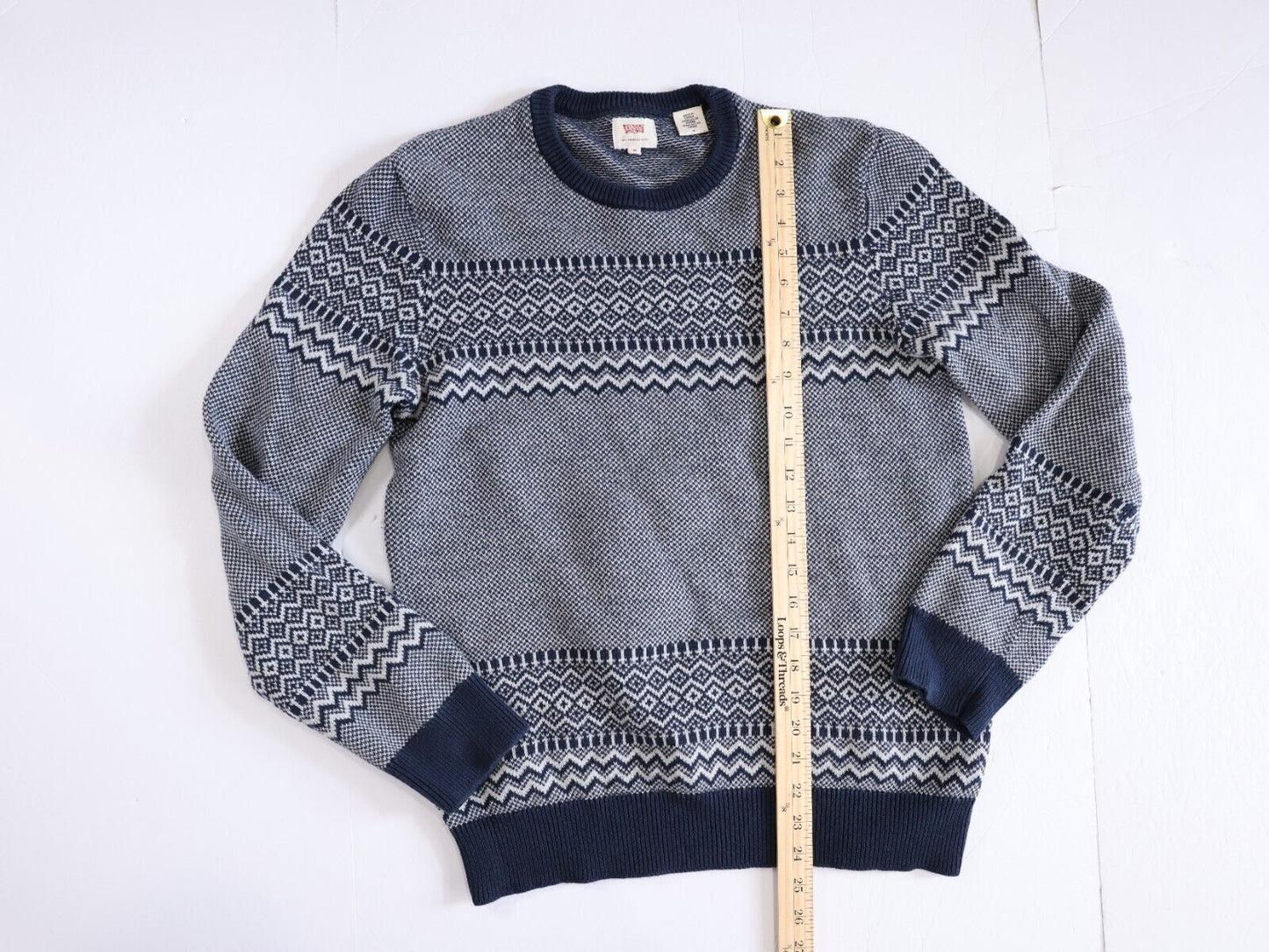 Levi’s Mens Blue Fair Isle Print Nordic Classic Crewneck Sweater Size Med Casual