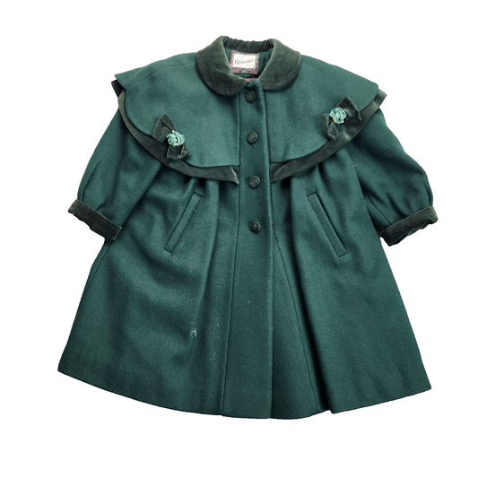 Rothschild Girls' Green Wool Blend Dress Coat with Velvet Accents, Size 4