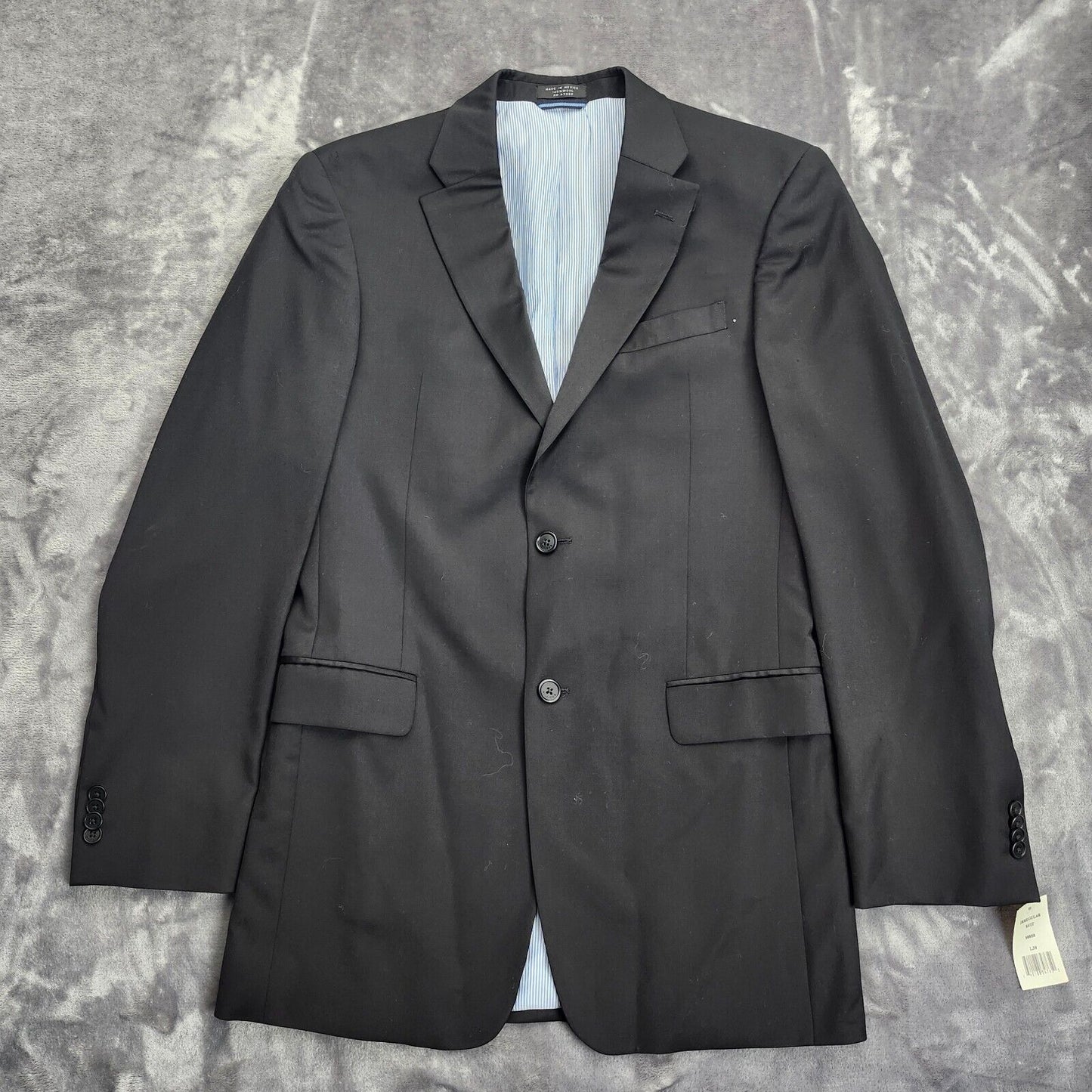 Tommy Hilfiger 100% Wool Black Suit Set Jacket Notch Lapel 38L, Pants 32L