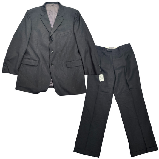 Mens 100% Wool Suit Set Black Jacket 48 Long, Pants 42.5 Long