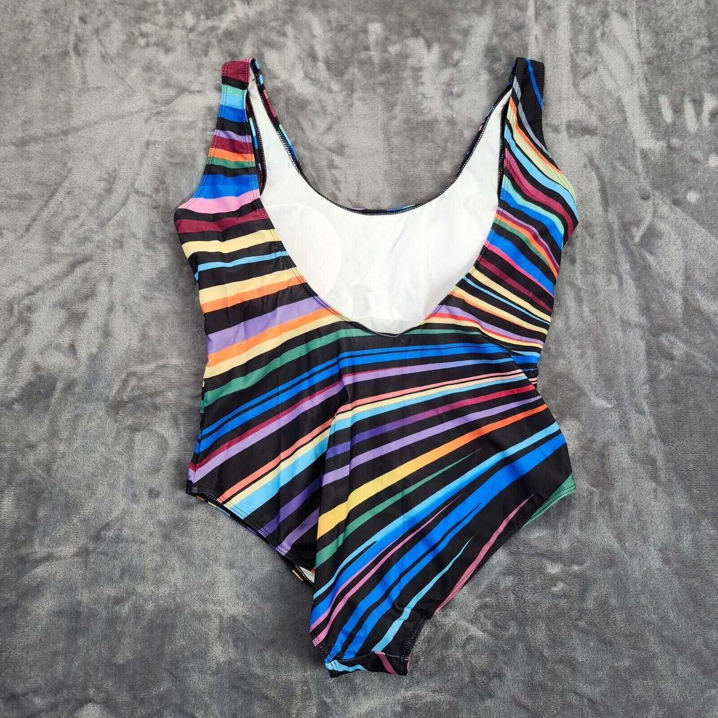 Plus Size One Piece Padded Swimsuit Womens Swimming Multicolor stripe XL