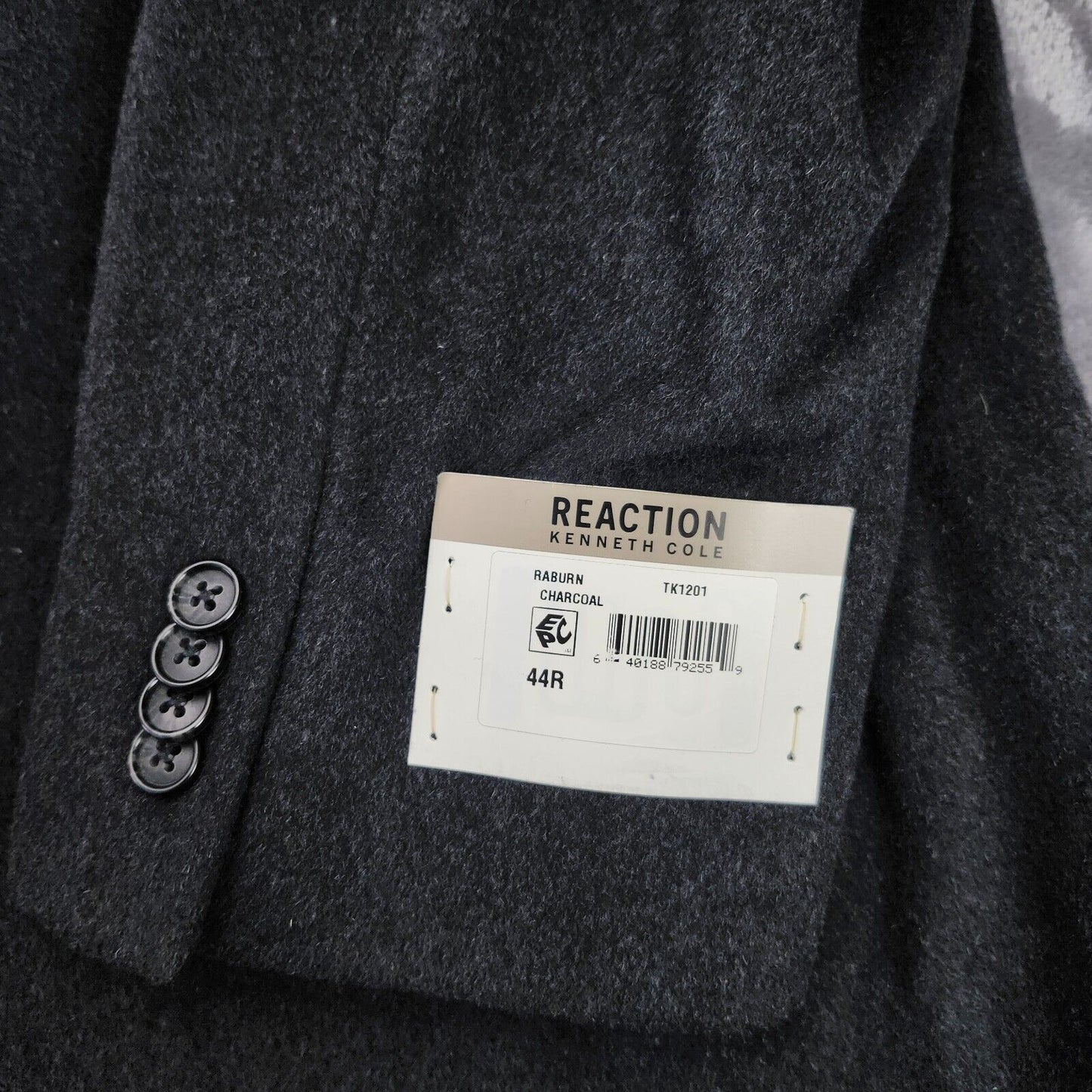 Kenneth Cole Reaction Men's Raburn Classic-Fit Solid Charcoal Wool Coat 44 Reg