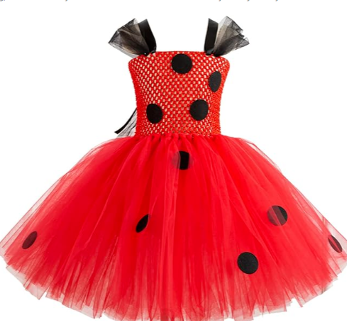 Halloween Cartoon Role Play Fancy Clothing Mesh Tulle Ladybug (Red, 8-9 Years)