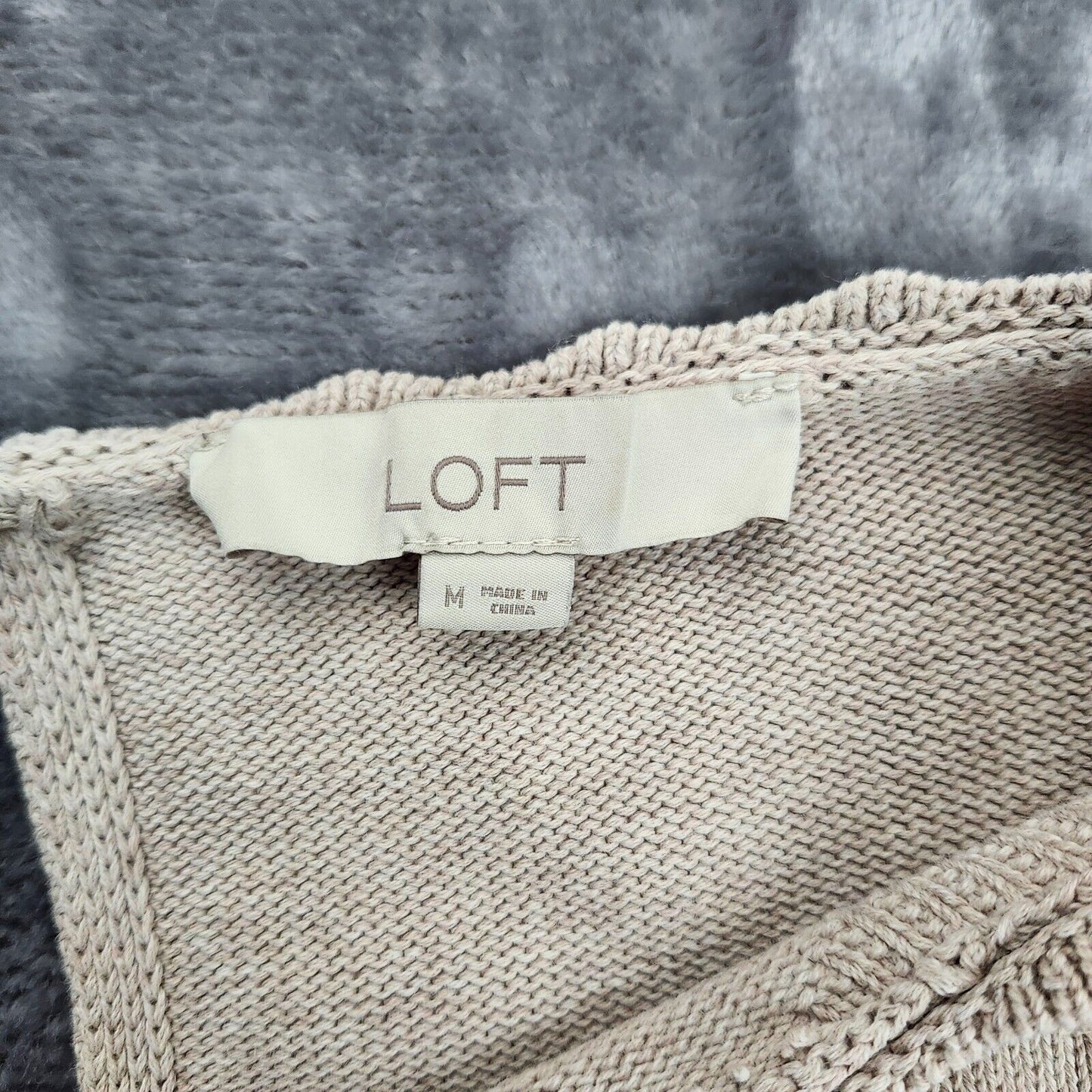 LOFT Womens Tan Knit Sweater with ruffle neckline size Medium