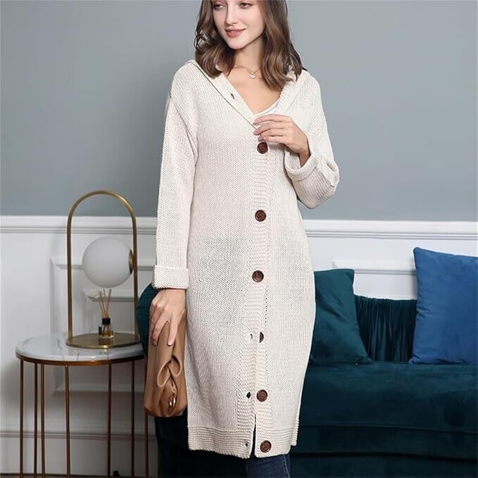 Women Knit Knee Length Long Sweater Cardigan with Pockets Medium