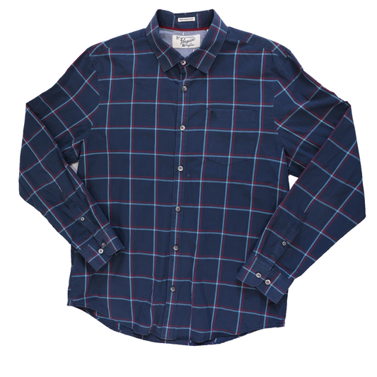 Penguin Mens Casual Button Down Heritage Slim Fit MEDIUM Blue and Red