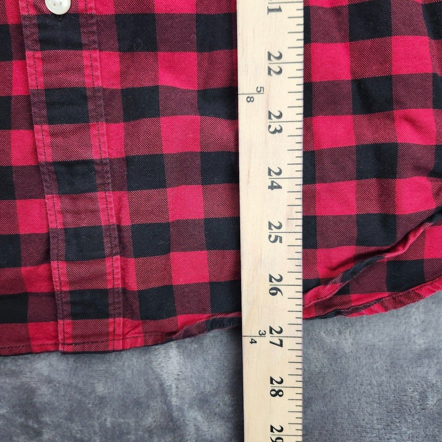 J Crew Mens Red and Black Check Oxford Button-Down Shirt Vintage Slim Fit Small