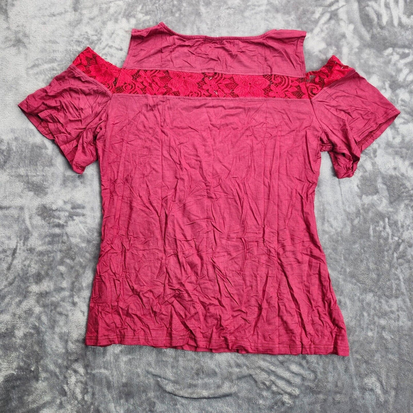 Womens Red Cold Shoulder Lace Short Sleeve Top Size XL