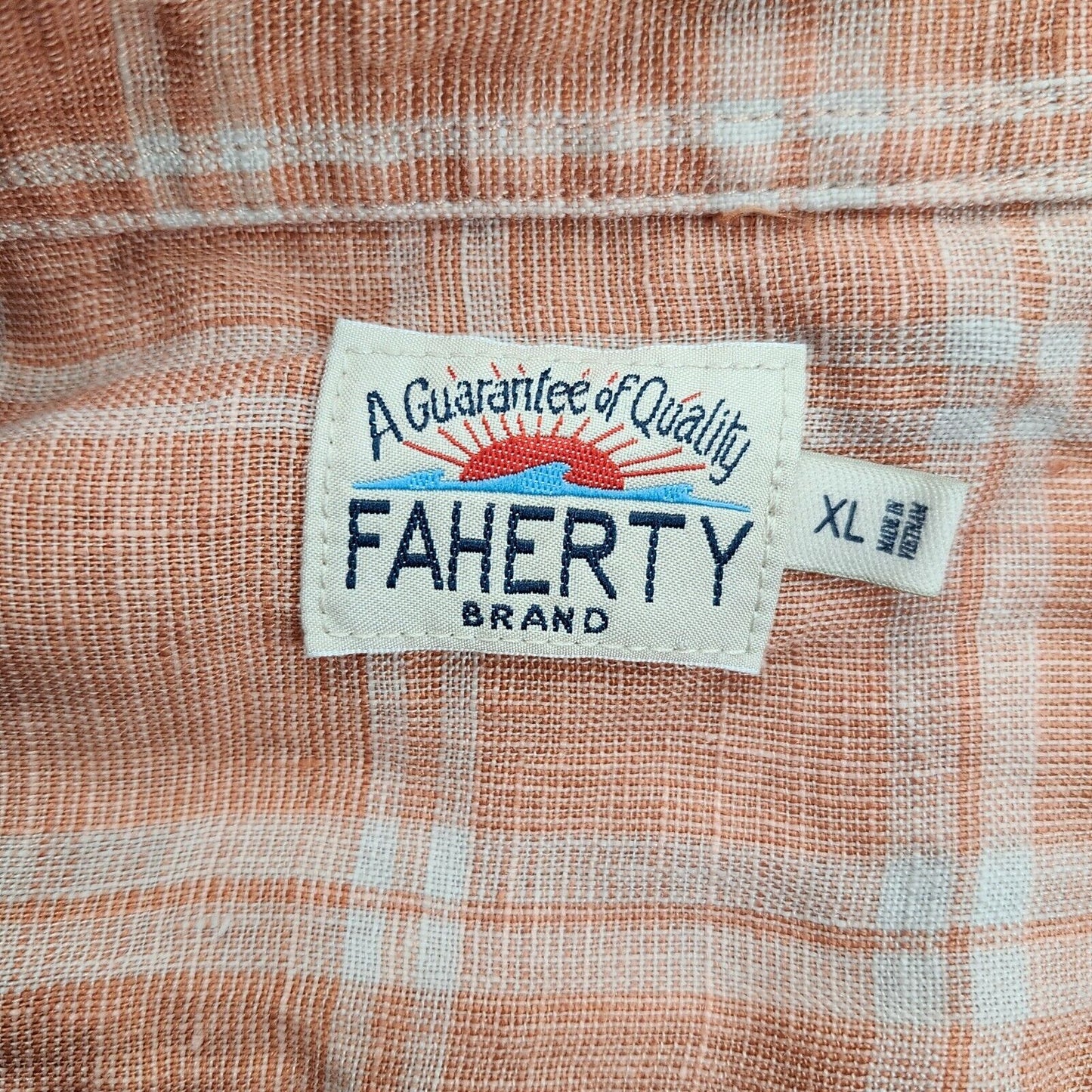 FAHERTY Brand Men's 100% Linen Button up Shirt Orange Plaid long sleeve sz XL