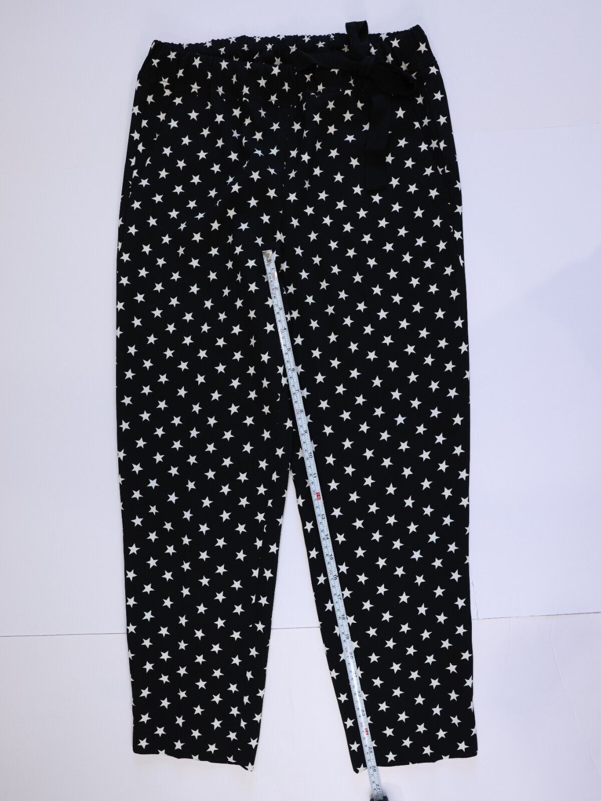 J Crew Star Print Black Crepe Pull On Tie Waist Cropped Jogger Pants Trousers