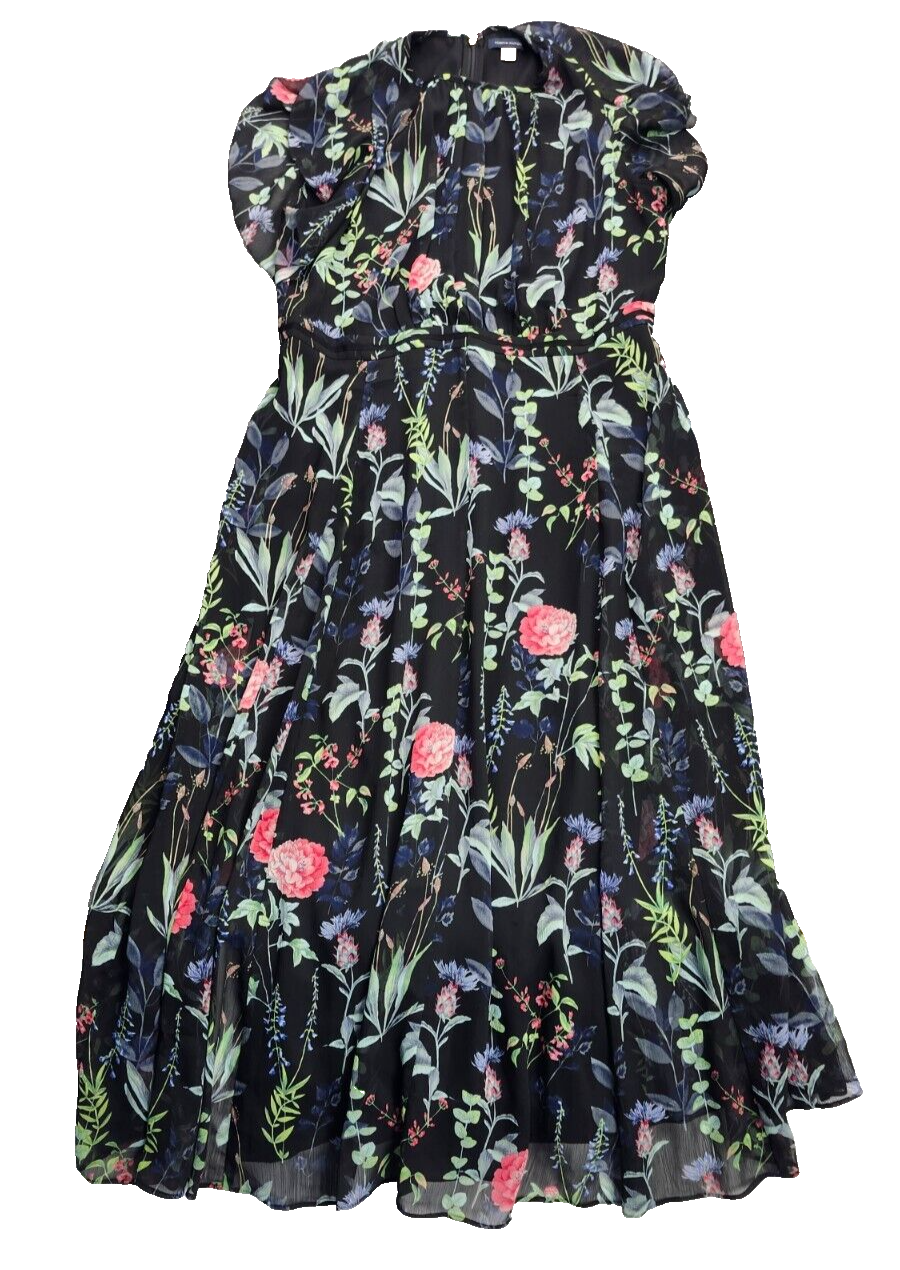 Tommy Hilfiger Women's Floral and Navy Maxi Dress With Flutter Sleeves Size 16