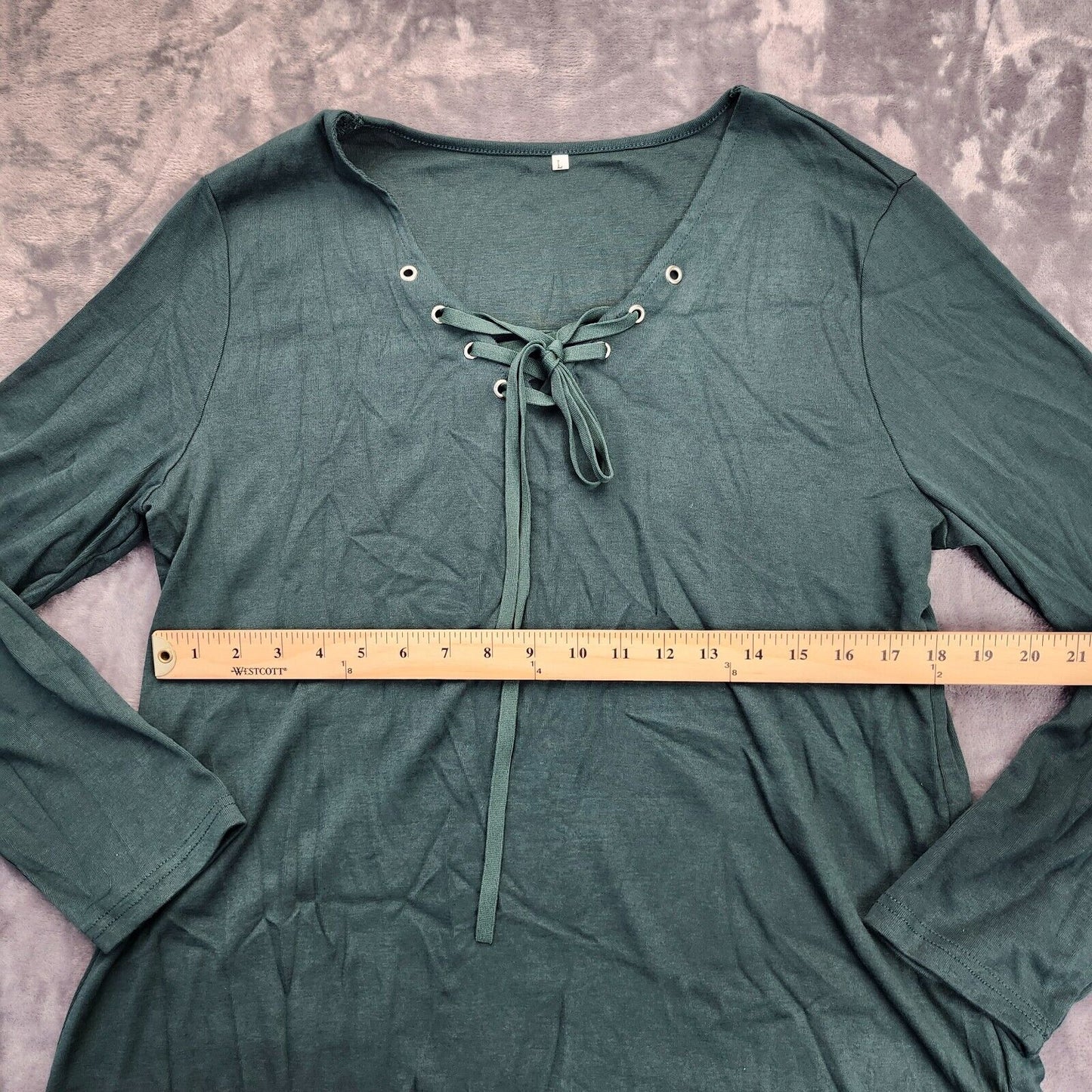 Women's Lace Up Long Sleeve Top Green Size Large