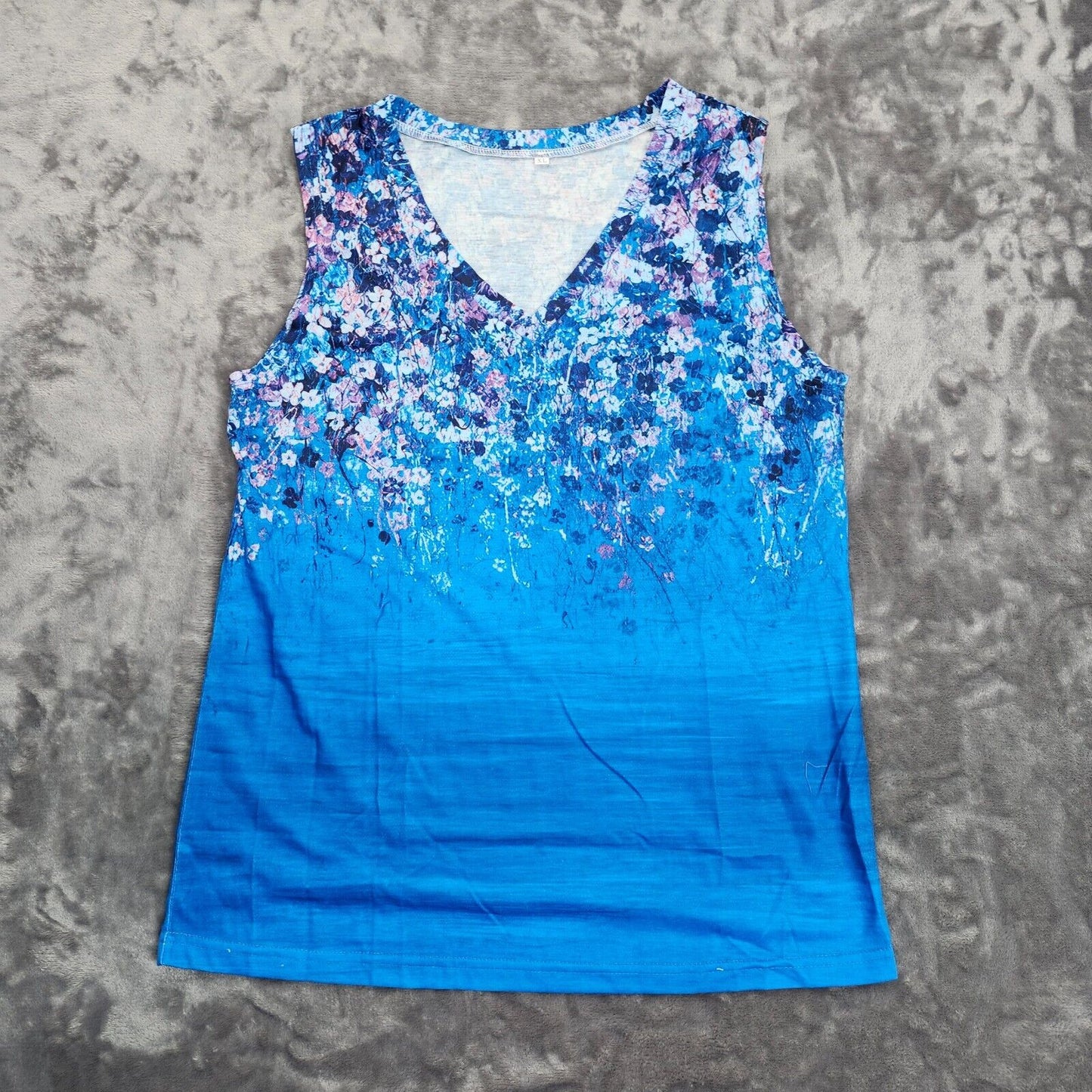 Women Summer Floral Print V-Neck Sleeveless Casual Tank Top XL