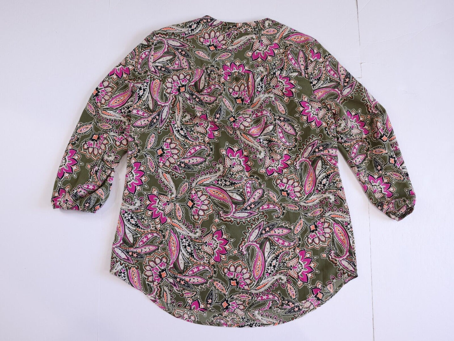 Jones New York Womens Paisley V-Neck Pleated Front Blouse Shirt Size XS