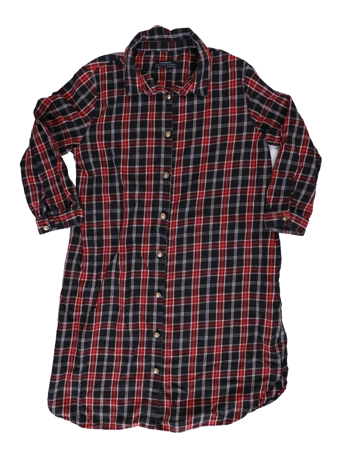 Zara Premium Denim Collection Women’s Plaid Shirt Dress Size Medium Red/Black