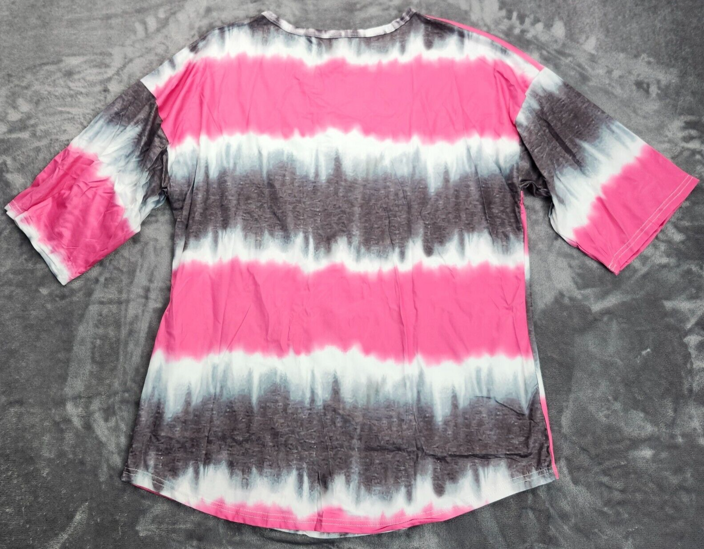 Women’s Crew Neck Short Sleeve Tie Dye Tee Shirts Pink Stripes Size 5XL