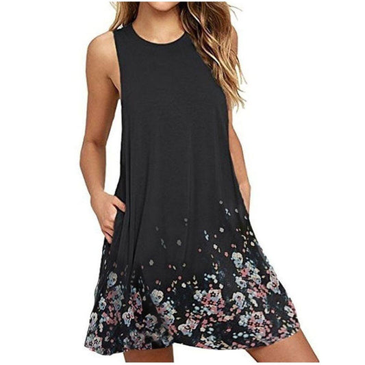 Womens Black Summer Dress Sleeveless A-Line Floral 3XL