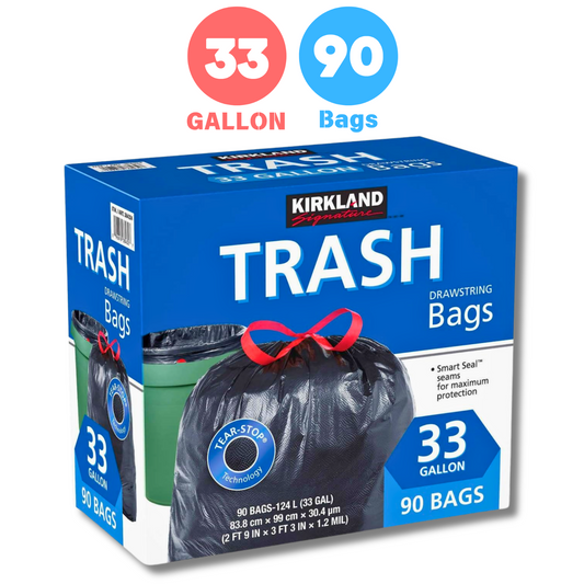 Kirkland Signature Extra Large Flex-Tech 33-Gallon Drawstring Trash Bag, 90 Ct