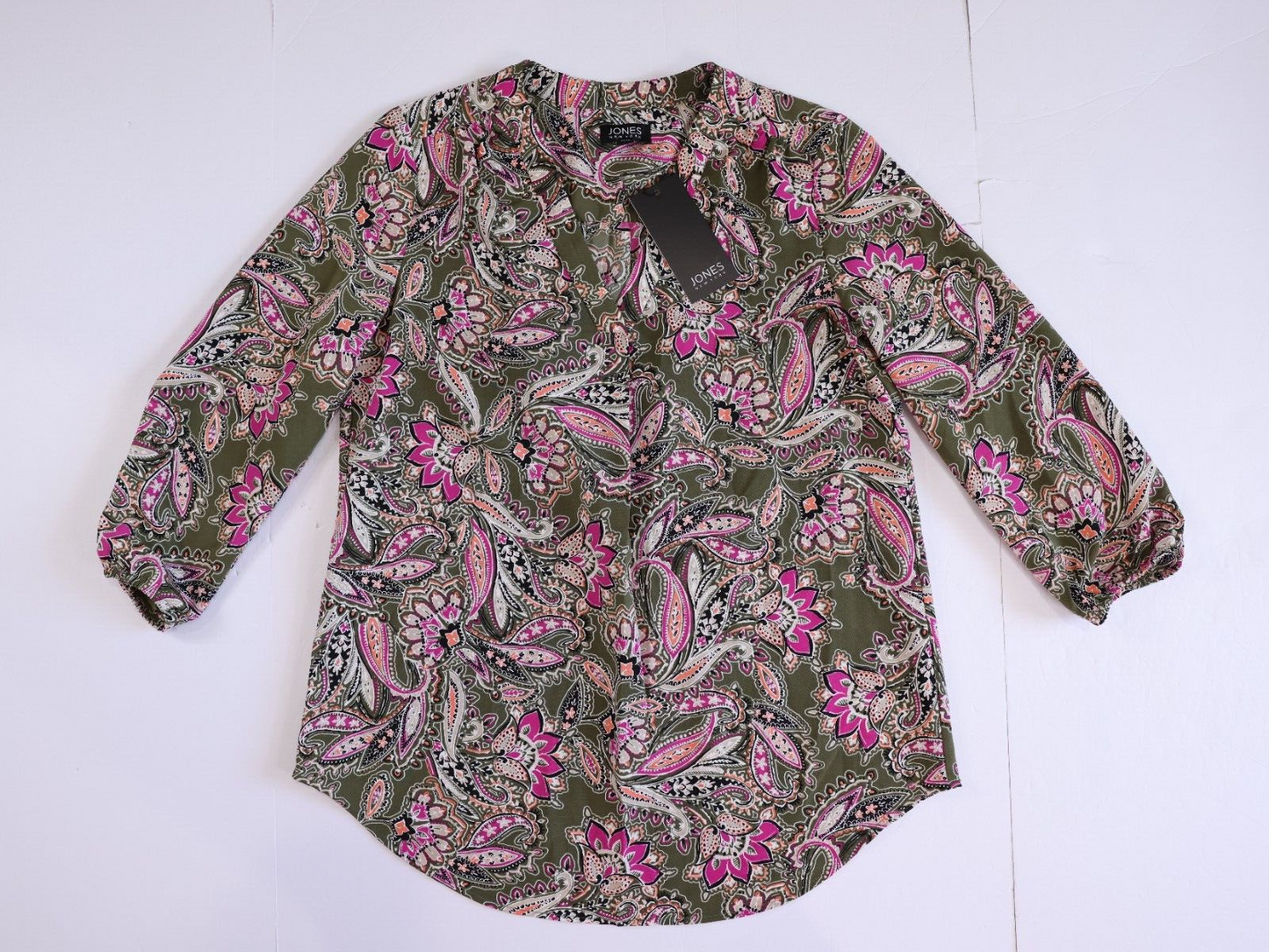 Jones New York Womens Paisley V-Neck Pleated Front Blouse Shirt Size XS