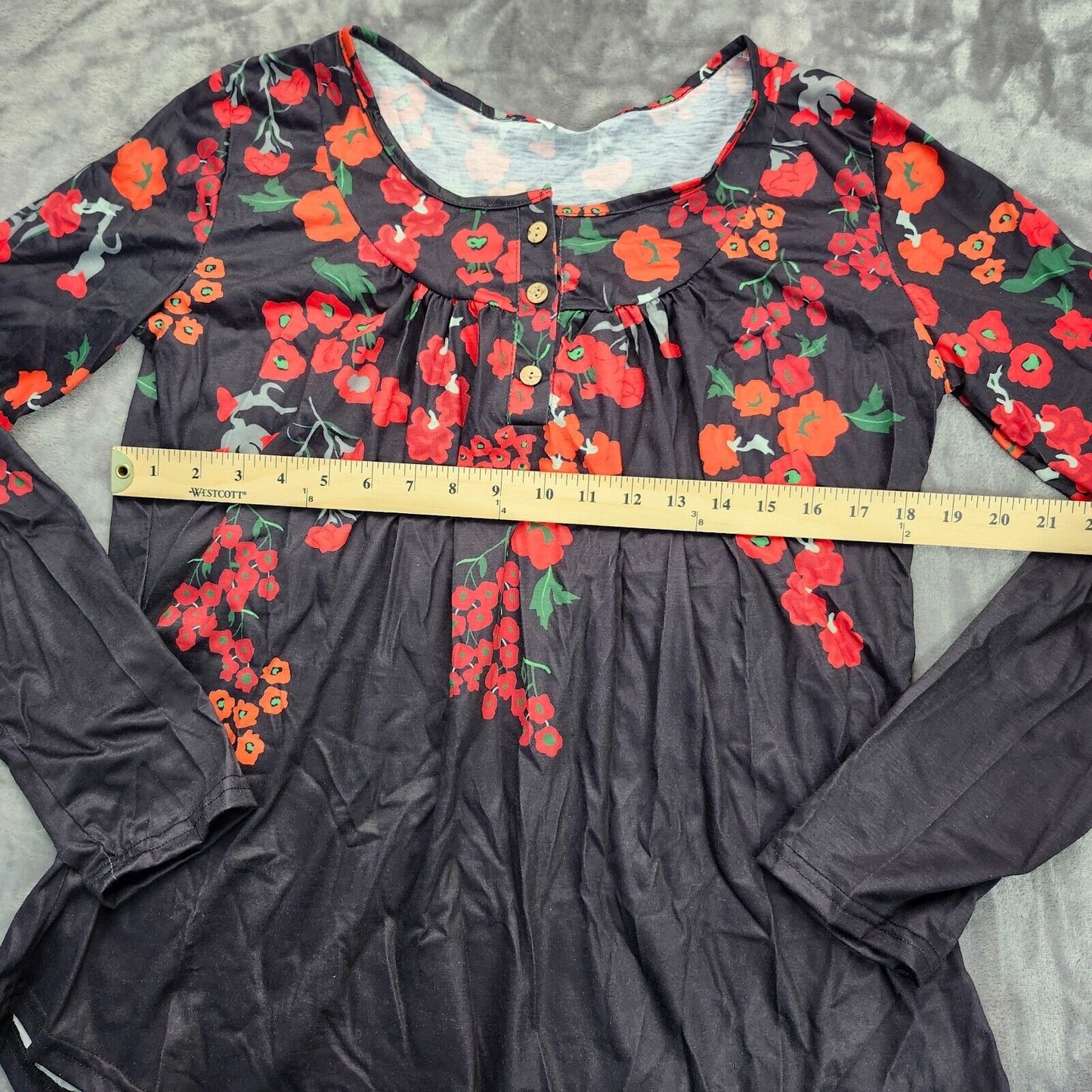 Women's Floral Print Half Button Long Sleeve Top XL