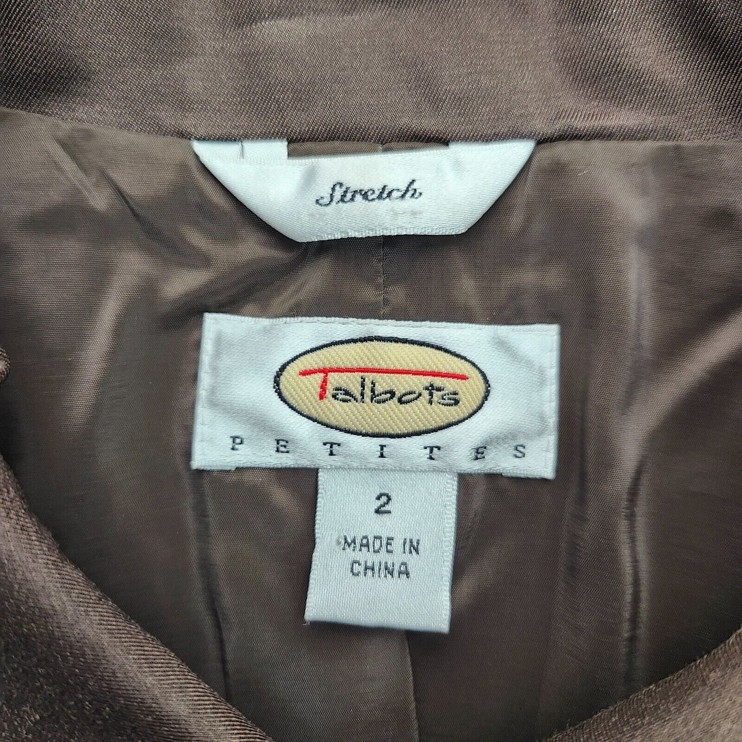 Talbots Petites Women Brown VTG Silk Blend Stretch Preppy Career Office Jacket 2