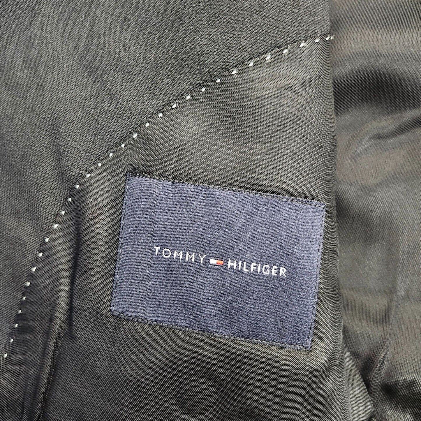 Tommy Hilfiger Black Suit Jacket Notch Lapel 2 Button 48 Long 100% Wool Unhemmed