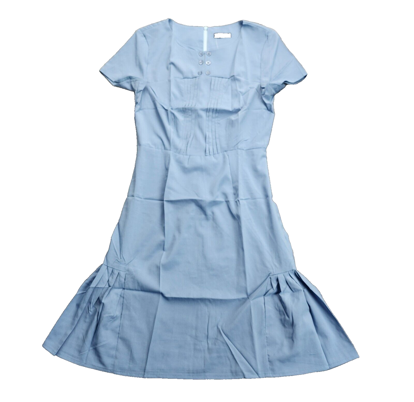 Womens 1950s Vintage Dresses O neck Short-sleeve Stretchy Dress Light Blue Small