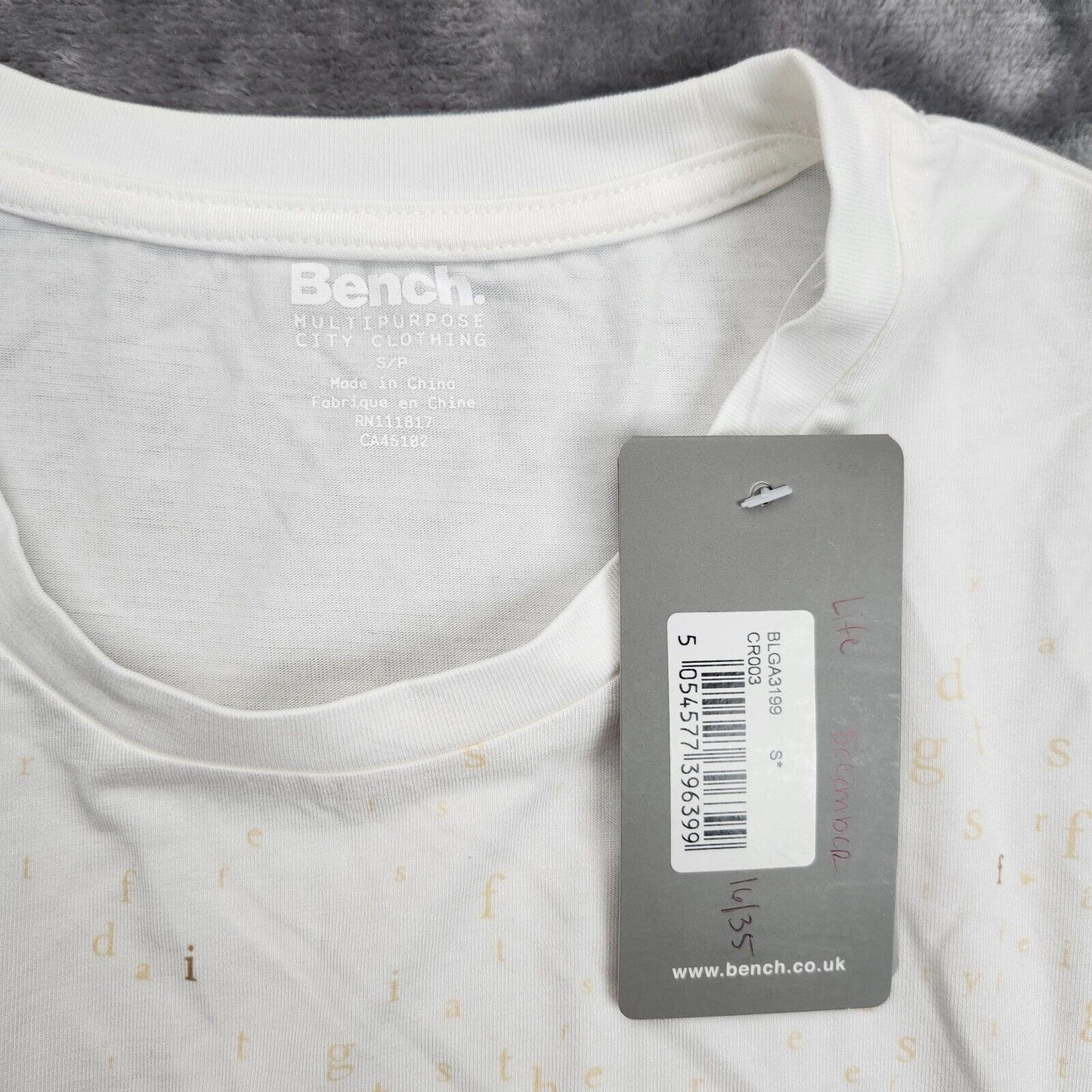 NWT Bench Urban Wear Womens White T-Shirt Small with text