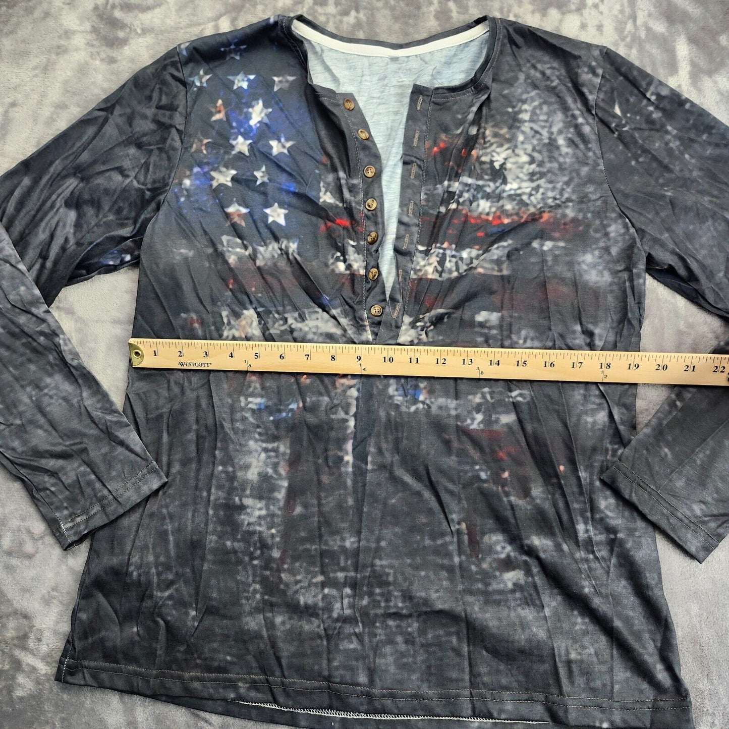 Mens Casual V Neck Henley Shirt, American Flag Printed Long Sleeve Shirt Large